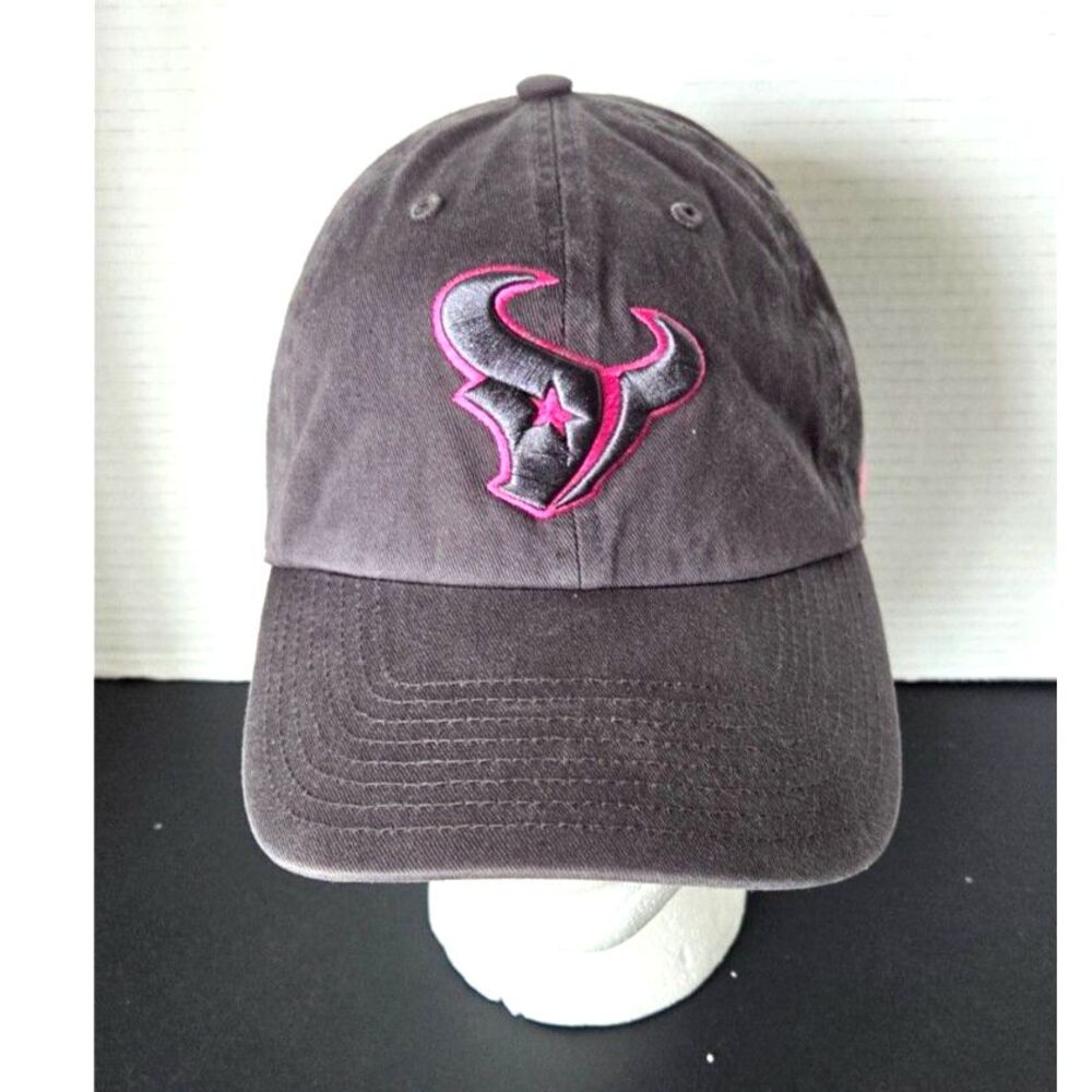 47 Brand Womens Houston Texans Hat Cap Charcoal Grey Pink Logo Strapback
